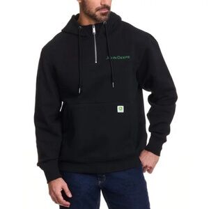 John Deere Men's Quarter Zip Hoodie, Black